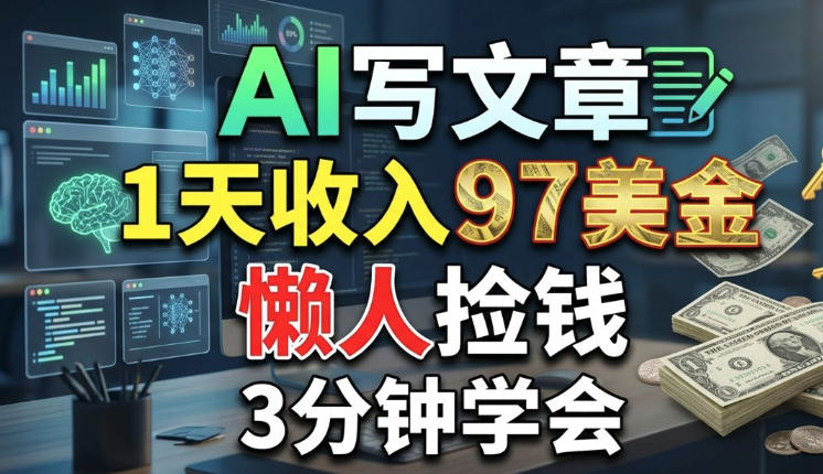 AI写文章，1天收入97美刀，懒人捡钱，3分钟学会，长久的被动收入