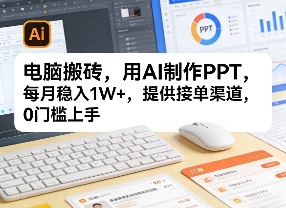 电脑搬砖,用AI制作PPT,每月稳入1W+,提供接单渠道,0门槛上手!