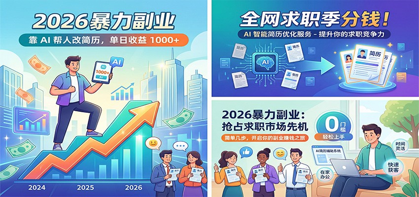 2026暴力副业:靠AI帮人改简历,单日收益1000+,全网求职季分钱 2026暴力副业:靠AI帮人改简历,单日收益1000+,全网求职季分钱