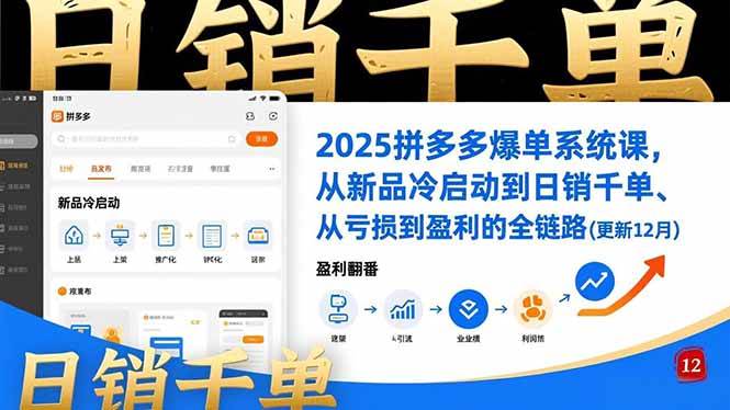 (16894期)2025拼多多爆单系统课,从新品冷启动到日销千单、从亏损到盈利的全链路(更新12月) (16894期)2025拼多多爆单系统课,从新品冷启动到日销千单、从亏损到盈利的全链路(更新12月)