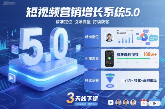 短视频营销增长系统5.0，精准定位-引爆流量-持续获客，3天线下课（音频+图片）