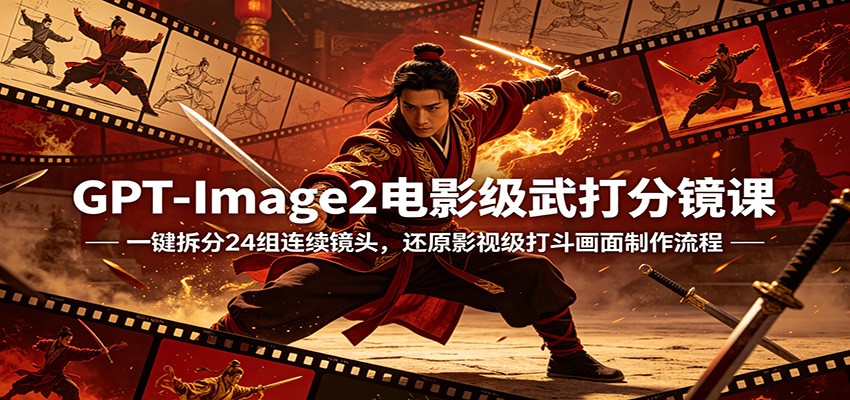 GPT-Image2电影级武打分镜课:一键拆分24组连续镜头,还原影视级打斗画面制作流程 GPT-Image2电影级武打分镜课:一键拆分24组连续镜头,还原影视级打斗画面制作流程